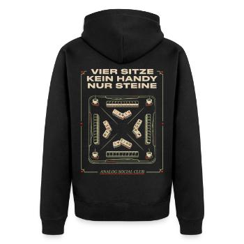 Vier Bits Kein Handy Nur Steine - Unisex Premium Bio Zip Hoodie - Schwarz - Hinten - Nico (187cm)