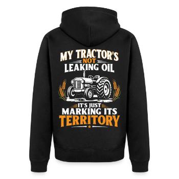 Funny Tractor Saying Vintage Farmers with Humor - Unisex Premium Organic Zip Hoodie - black - Back - Nico (187cm)
