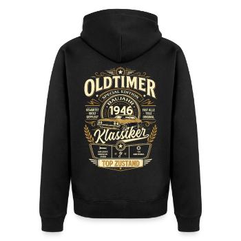 80. Geburtstag Geschenk Mann Vintage Oldtimer 1946 - Unisex Premium Bio Zip Hoodie - Schwarz - Hinten - Nico (187cm)