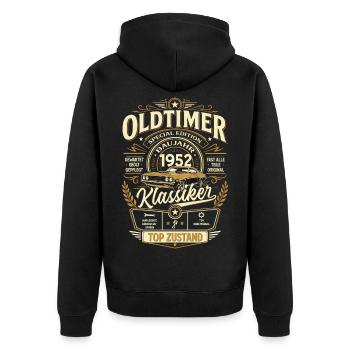 74. Geburtstag Geschenk Mann Vintage Oldtimer 1952 - Unisex Premium Bio Zip Hoodie - Schwarz - Hinten - Nico (187cm)