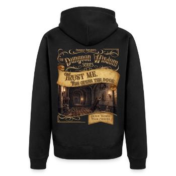 This Opens the Door - Unisex Premium Organic Zip Hoodie - black - Back - Nico (187cm)