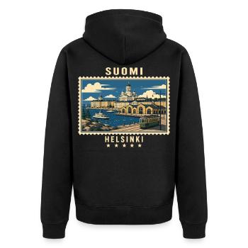 Finnland Helsinki Vintage Reisemarke - Unisex Premium Bio Zip Hoodie - Schwarz - Hinten - Nico (187cm)