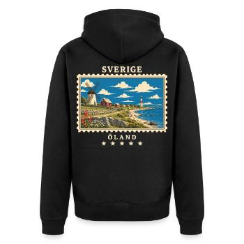 Schweden Öland Vintage Reisemarke - Unisex Premium Bio Zip Hoodie - Schwarz - Hinten - Nico (187cm)
