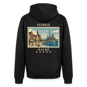 Schweden Malmö Vintage Reisemarke - Unisex Premium Bio Zip Hoodie - Schwarz - Hinten - Nico (187cm)