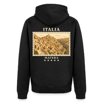 Italien Matera Vintage Reisemarke - Unisex Premium Bio Zip Hoodie - Schwarz - Hinten - Nico (187cm)