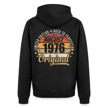 Août 1976 Anniversaire Vintage Rétro Août 1976 - Veste à capuche bio Premium Unisexe - noir - Dos - Nico (187cm)