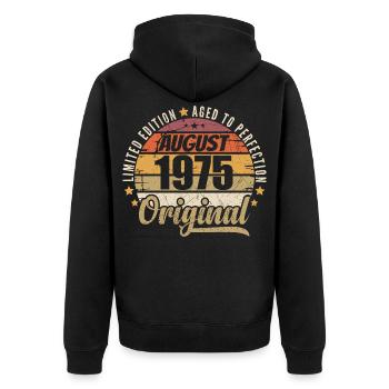 Août 1975 Anniversaire Vintage Rétro Août 1975 - Veste à capuche bio Premium Unisexe - noir - Dos - Nico (187cm)