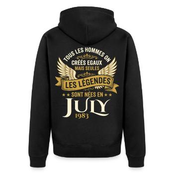 Légende Née En Juillet 1983 Anniversaire - Veste à capuche bio Premium Unisexe - noir - Dos - Nico (187cm)