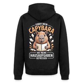 Capybara Hausaufgaben - Unisex Premium Bio Zip Hoodie - Schwarz - Hinten - Nico (187cm)