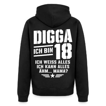 18. Geburtstag Junge Mädchen 18 Jahre 2008 lustig  - Unisex Premium Bio Zip Hoodie - Schwarz - Hinten - Nico (187cm)