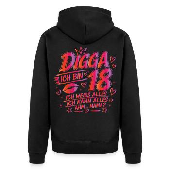 18. Geburtstag Mädchen 18 Jahre 2008 lustig Digga - Unisex Premium Bio Zip Hoodie - Schwarz - Hinten - Nico (187cm)