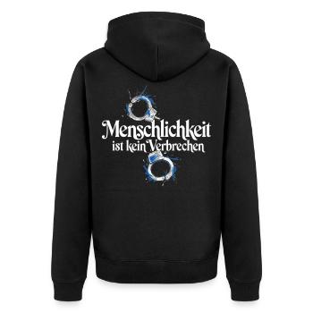 Menschlichkeit Ist Kein Verbrechen T-Shirt Protest - Unisex Premium Bio Zip Hoodie - Schwarz - Hinten - Nico (187cm)