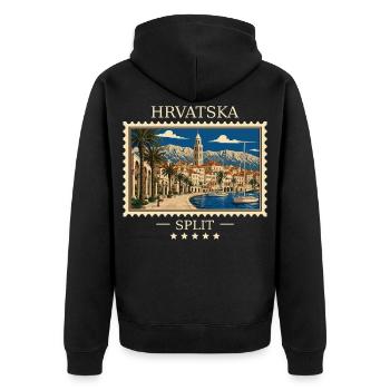 Kroatien Split Vintage Reisemarke - Unisex Premium Bio Zip Hoodie - Schwarz - Hinten - Nico (187cm)