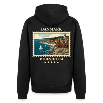 Dänemark Bornholm Vintage Reisemarke - Unisex Premium Bio Zip Hoodie - Schwarz - Hinten - Nico (187cm)