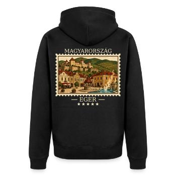 Ungarn Eger Vintage Reisemarke - Unisex Premium Bio Zip Hoodie - Schwarz - Hinten - Nico (187cm)