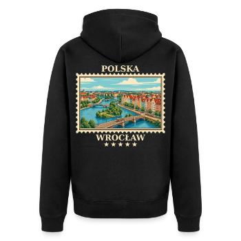 Polen Wrocław Vintage Reisemarke - Unisex Premium Bio Zip Hoodie - Schwarz - Hinten - Nico (187cm)