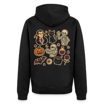 Spooky Halloween Sticker Set - Unisex Premium Organic Zip Hoodie - black - Back - Nico (187cm)