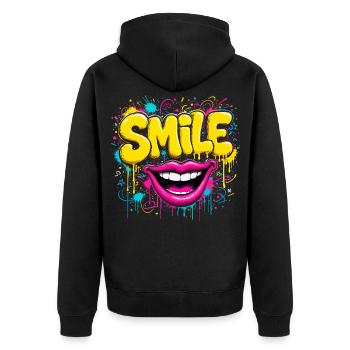 Vibrant Graffiti Smile - Unisex Premium Organic Zip Hoodie - black - Back - Nico (187cm)