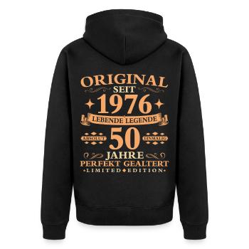 Geburtstag 50 Jahre Baujahr 1976 - Unisex Premium Bio Zip Hoodie - Schwarz - Hinten - Nico (187cm)