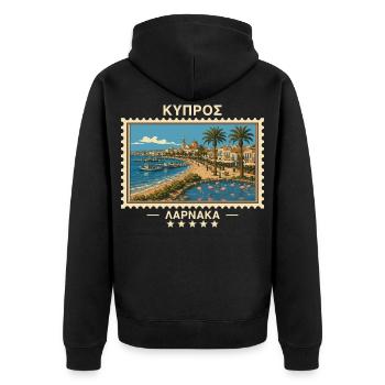 Zypern Larnaka Vintage Reisemarke - Unisex Premium Bio Zip Hoodie - Schwarz - Hinten - Nico (187cm)