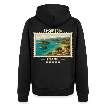 Albanien Ksamil Vintage Reisemarke - Unisex Premium Bio Zip Hoodie - Schwarz - Hinten - Nico (187cm)