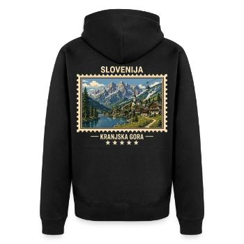 Slowenien Kranjska Gora Vintage Reisemarke - Unisex Premium Bio Zip Hoodie - Schwarz - Hinten - Nico (187cm)