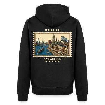 Belgien Antwerpen Vintage Reisemarke - Unisex Premium Bio Zip Hoodie - Schwarz - Hinten - Nico (187cm)
