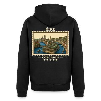 Irland Cork Vintage Reisemarke - Unisex Premium Bio Zip Hoodie - Schwarz - Hinten - Nico (187cm)