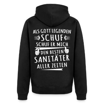 Sanitäter - Unisex Premium Bio Zip Hoodie - Schwarz - Hinten - Nico (187cm)