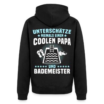 Bademeister Papa Schwimmmeister - Unisex Premium Bio Zip Hoodie - Schwarz - Hinten - Nico (187cm)