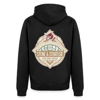 Steine & Strategie - Unisex Premium Bio Zip Hoodie - Schwarz - Hinten - Nico (187cm)