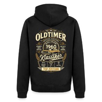 66. Geburtstag Geschenk Mann Vintage Oldtimer 1960 - Unisex Premium Bio Zip Hoodie - Schwarz - Hinten - Nico (187cm)