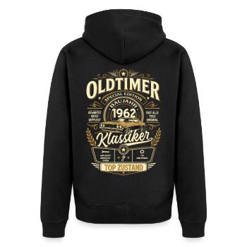 64. Geburtstag Geschenk Mann Vintage Oldtimer 1962 - Unisex Premium Bio Zip Hoodie - Schwarz - Hinten - Nico (187cm)