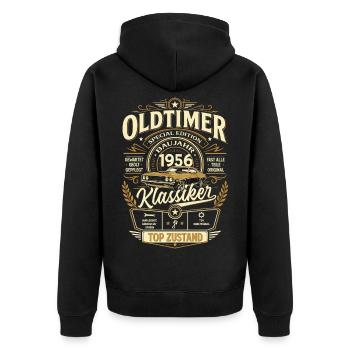 70. Geburtstag Geschenk Mann Vintage Oldtimer 1956 - Unisex Premium Bio Zip Hoodie - Schwarz - Hinten - Nico (187cm)