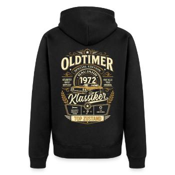 54. Geburtstag Geschenk Mann Vintage Oldtimer 1972 - Unisex Premium Bio Zip Hoodie - Schwarz - Hinten - Nico (187cm)