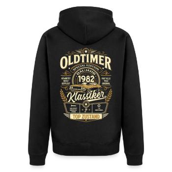 44. Geburtstag Geschenk Mann Vintage Oldtimer 1982 - Unisex Premium Bio Zip Hoodie - Schwarz - Hinten - Nico (187cm)