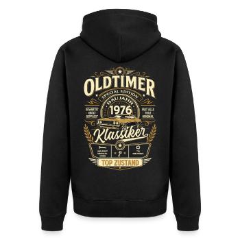 50. Geburtstag Geschenk Mann Vintage Oldtimer 1976 - Unisex Premium Bio Zip Hoodie - Schwarz - Hinten - Nico (187cm)