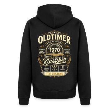 56. Geburtstag Geschenk Mann Vintage Oldtimer 1970 - Unisex Premium Bio Zip Hoodie - Schwarz - Hinten - Nico (187cm)
