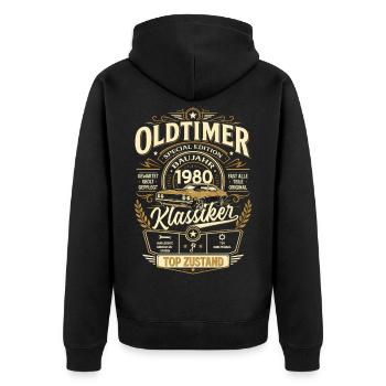 46. Geburtstag Geschenk Mann Vintage Oldtimer 1980 - Unisex Premium Bio Zip Hoodie - Schwarz - Hinten - Nico (187cm)