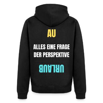 Alles eine Frage der Perspektive T-Shirt AU Urlaub - Unisex Premium Bio Zip Hoodie - Schwarz - Hinten - Nico (187cm)