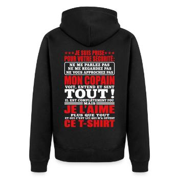 Copine Couple Cadeau humour personnalisé - Veste à capuche bio Premium Unisexe - noir - Dos - Nico (187cm)