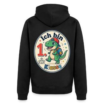 Dino 1. Klasse Schulfreude - Unisex Premium Bio Zip Hoodie - Schwarz - Hinten - Nico (187cm)