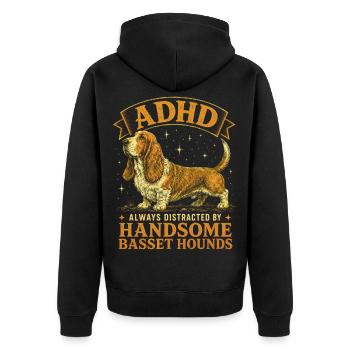 Funny Basset Hound Dog Breed ADHD - Unisex Premium Organic Zip Hoodie - black - Back - Nico (187cm)