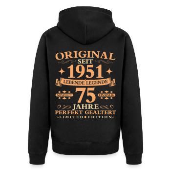 Geburtstag 75 Jahre Baujahr 1951 - Unisex Premium Bio Zip Hoodie - Schwarz - Hinten - Nico (187cm)