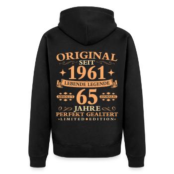 Geburtstag 65 Jahre Baujahr 1961 - Unisex Premium Bio Zip Hoodie - Schwarz - Hinten - Nico (187cm)