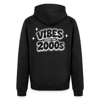 Vibes aus den 2000ern - Unisex Premium Bio Zip Hoodie - Schwarz - Hinten - Nico (187cm)