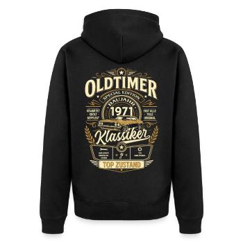 55. Geburtstag Geschenk Mann Vintage Oldtimer 1971 - Unisex Premium Bio Zip Hoodie - Schwarz - Hinten - Nico (187cm)