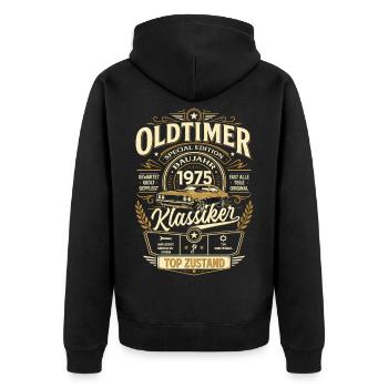 51. Geburtstag Geschenk Mann Vintage Oldtimer 1975 - Unisex Premium Bio Zip Hoodie - Schwarz - Hinten - Nico (187cm)