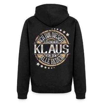 Klaus - Unisex Premium Bio Zip Hoodie - Schwarz - Hinten - Nico (187cm)