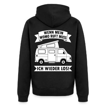 Wenn mein Wohnmobil ruft muss ich wieder los  - Unisex Premium Bio Zip Hoodie - Schwarz - Hinten - Nico (187cm)
